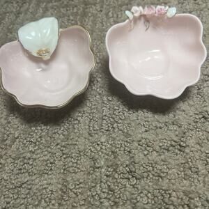 Vintage Newell Studios California Scalloped Trinket Dishes Pink Porcelain MCM